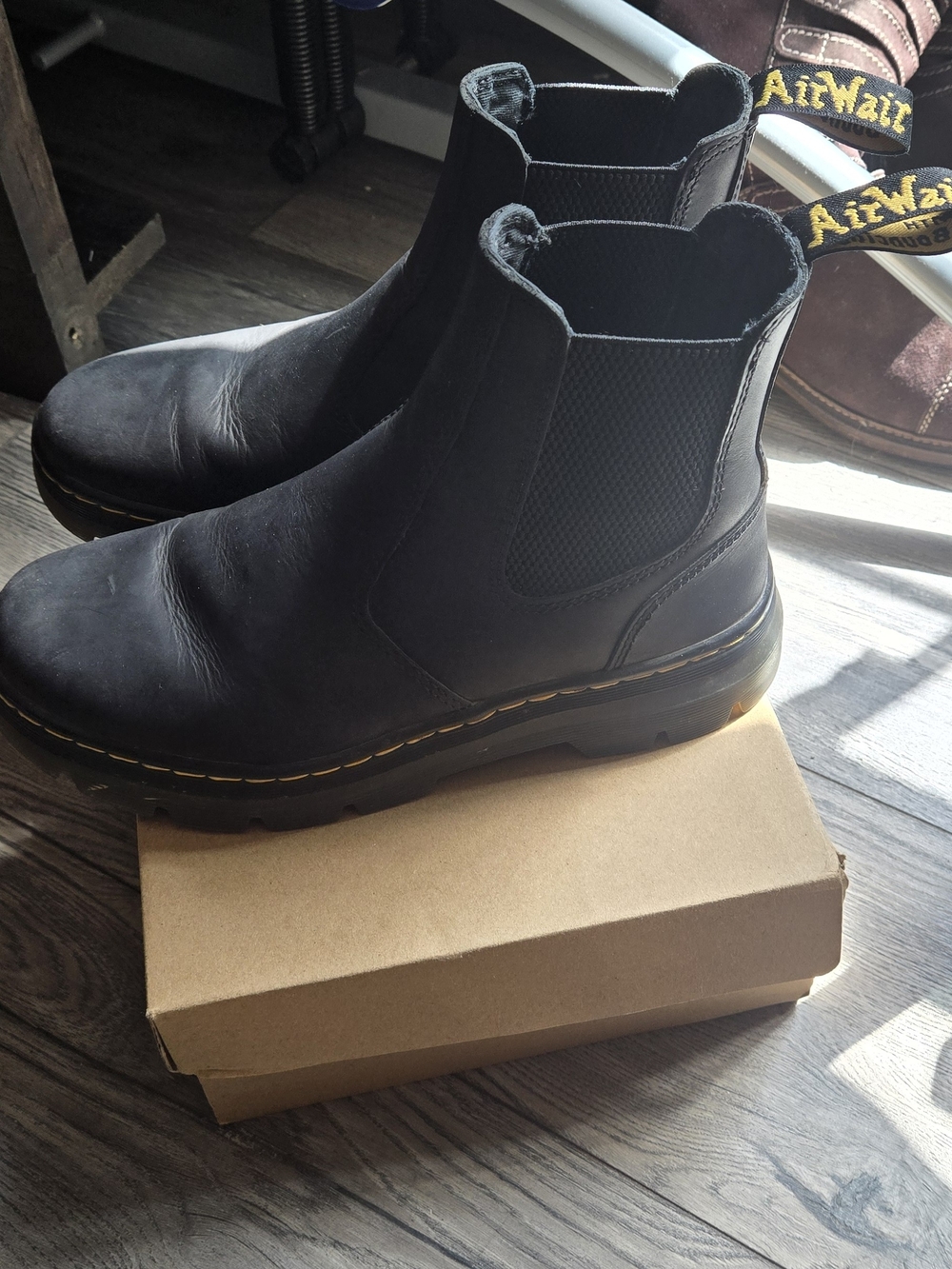 Dr. Martens Black Embury Chelsea Lug Boots with Yellow Stitching - Picture 3 of 7